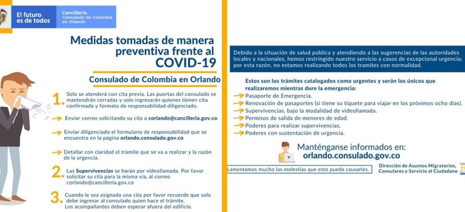  Medidas tomadas de manera preventiva por el Consulado de Colombia en Orlando frente al COVID