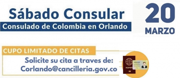 En las instalaciones del Consulado de Colombia en Orlando se realizará el Sábado Consular el 20 de marzo 