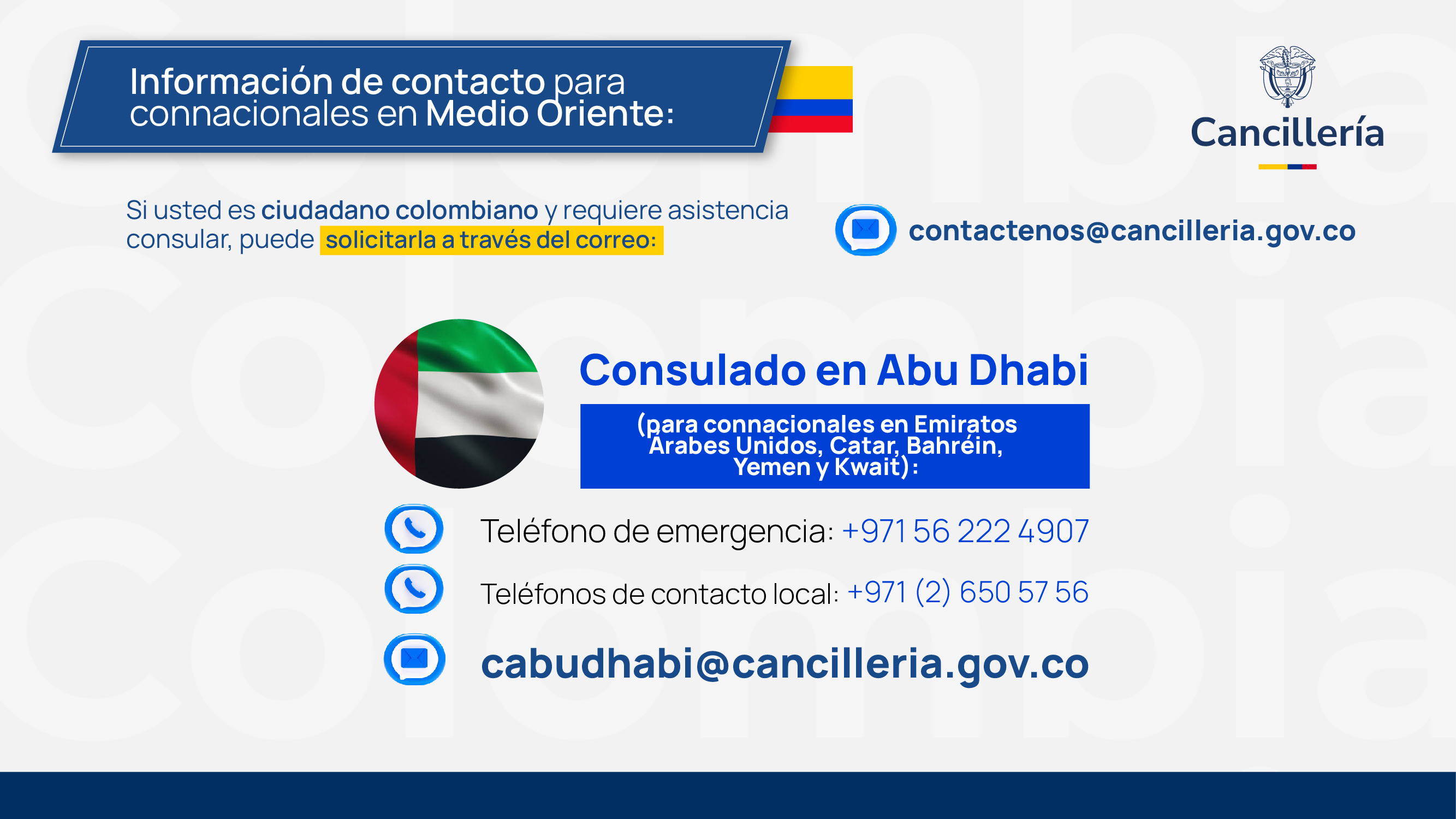 Recomendaciones generales para colombianos que se encuentren en Emiratos Árabes Unidos, Catar, Bahréin, Yemen y Kuwait: