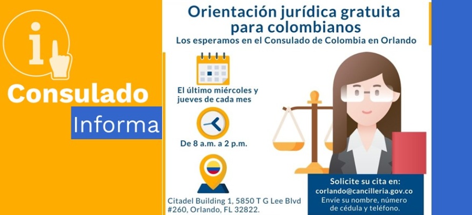 Consulado ofrece orientación jurídica gratuita para colombianos en Orlando