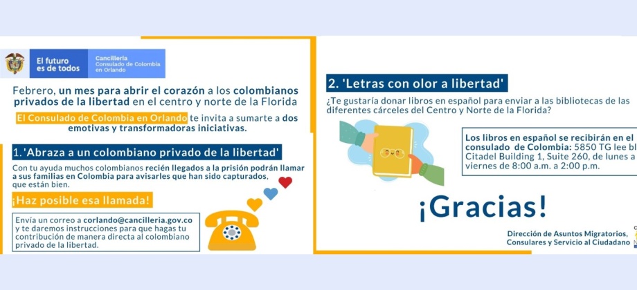 Consulado de Colombia en Orlando invita a abrir el corazón a los colombianos privados de la libertad en la Florida